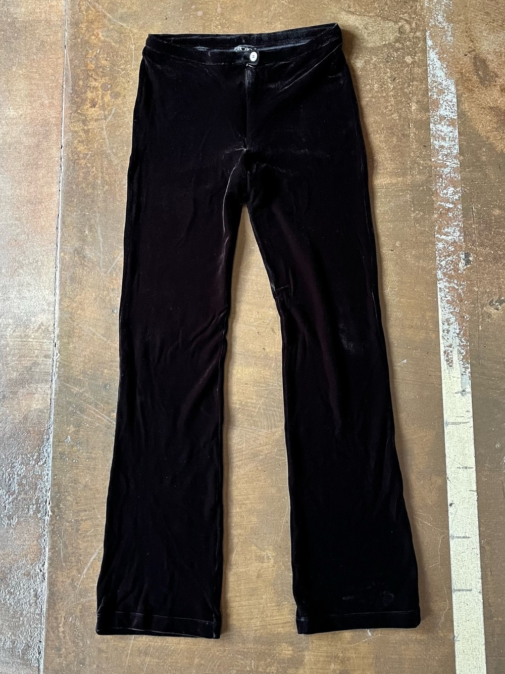 Vintage 90s BCBG Black Velvet Velour High Waisted Boot Cut Stretch Pants Medium
